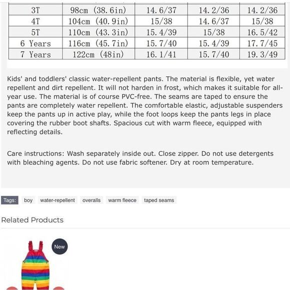 New 4 T Navy blue top quality rain pants overalls 110 cm - Picture 8 of 9